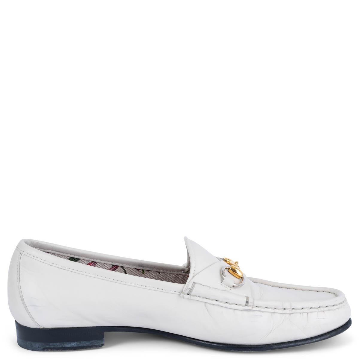 Gray GUCCI white leather 1953 HORSEBIT Loafers Flats Shoes 37 For Sale
