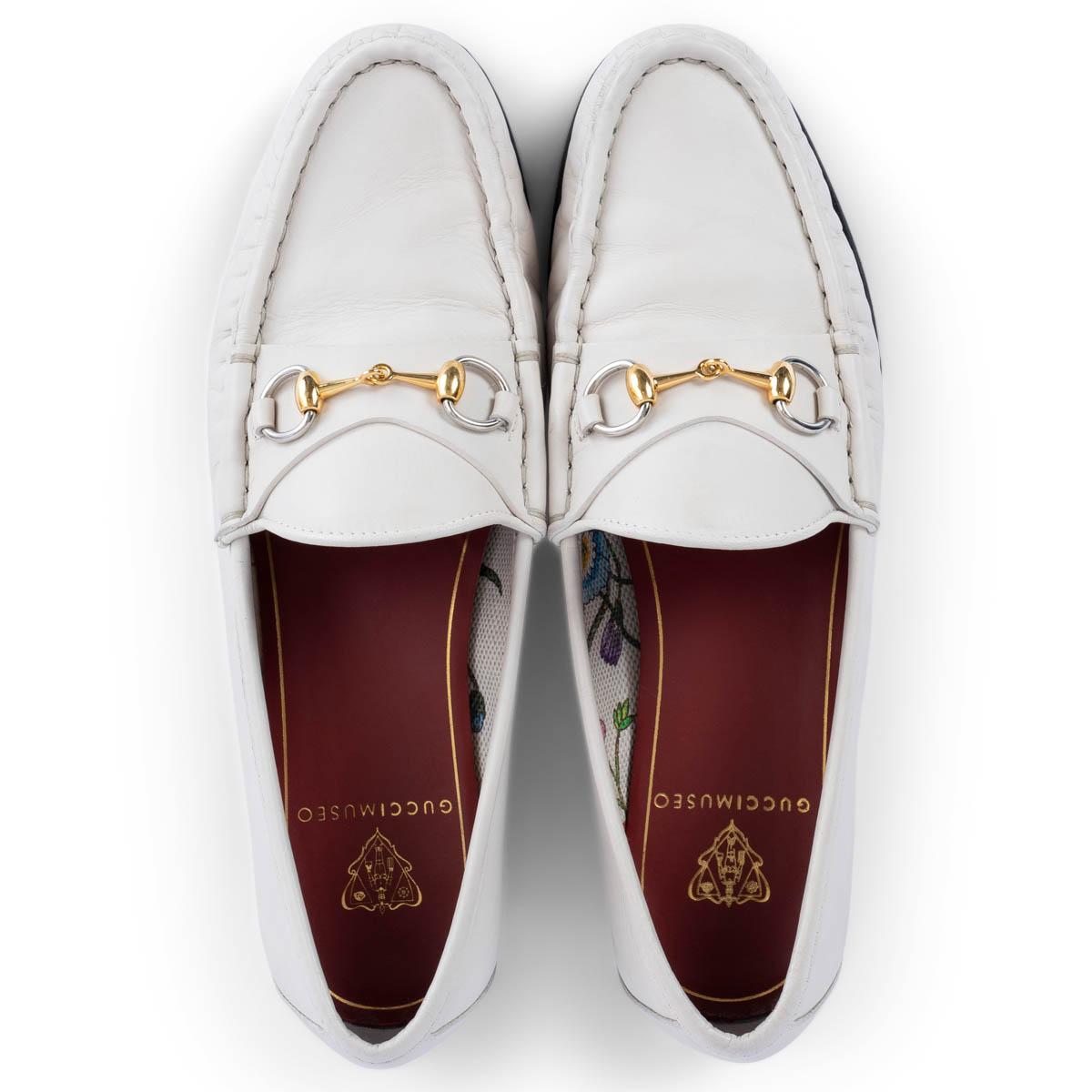 Women's GUCCI white leather 1953 HORSEBIT Loafers Flats Shoes 37 For Sale