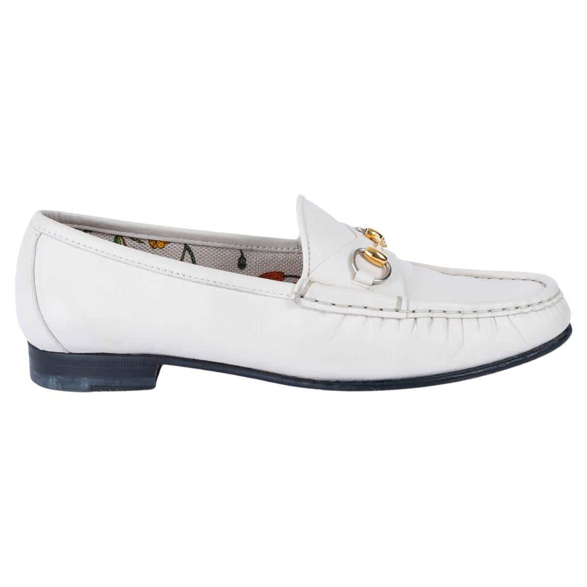 GUCCI white leather 1953 HORSEBIT Loafers Flats Shoes 37 For Sale