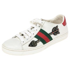 Gucci White Leather Ace Arrow Crystals Embellished Low Top Sneakers Size 36.5