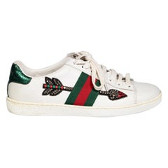 Gucci White Leather Ace Arrow Embroidered Trainers Size IT 35