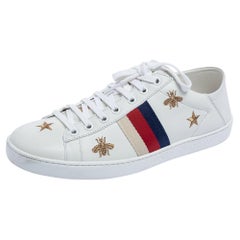 Gucci White Leather Ace Bee And Stars Embroidered Low Top Sneakers Size 39