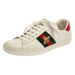 Gucci White Leather Ace Bee Lace Up Low Top Sneakers Size 42.5