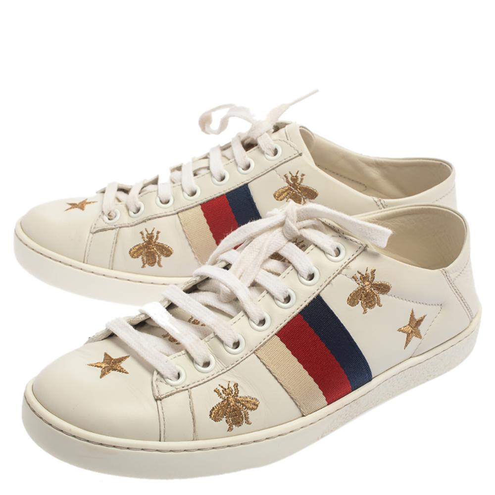 Women's Gucci White Leather Ace Bee Star Sneakers Size 35