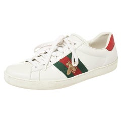 Gucci White Leather Ace Bee Web Low Top Sneakers Size 39