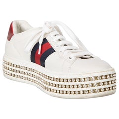 Gucci Weiß Leder Ace Crystal Bee bestickt Trainer Größe IT 35