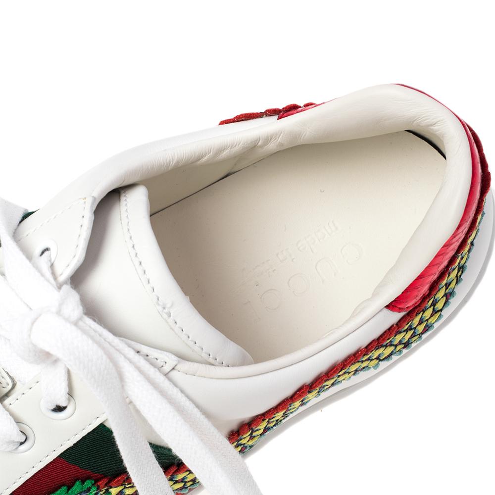 Men's Gucci White Leather Ace Dragon Embroidered Low Top Sneakers Size 40