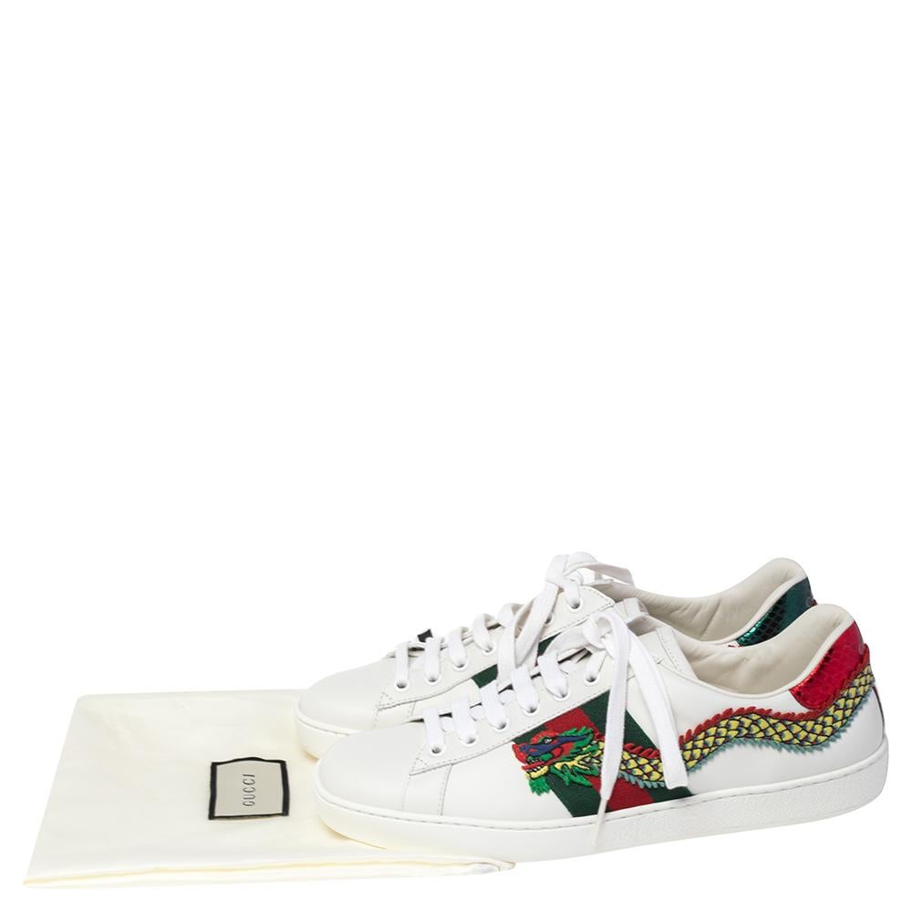 Gucci White Leather Ace Dragon Embroidered Low Top Sneakers Size 40 1