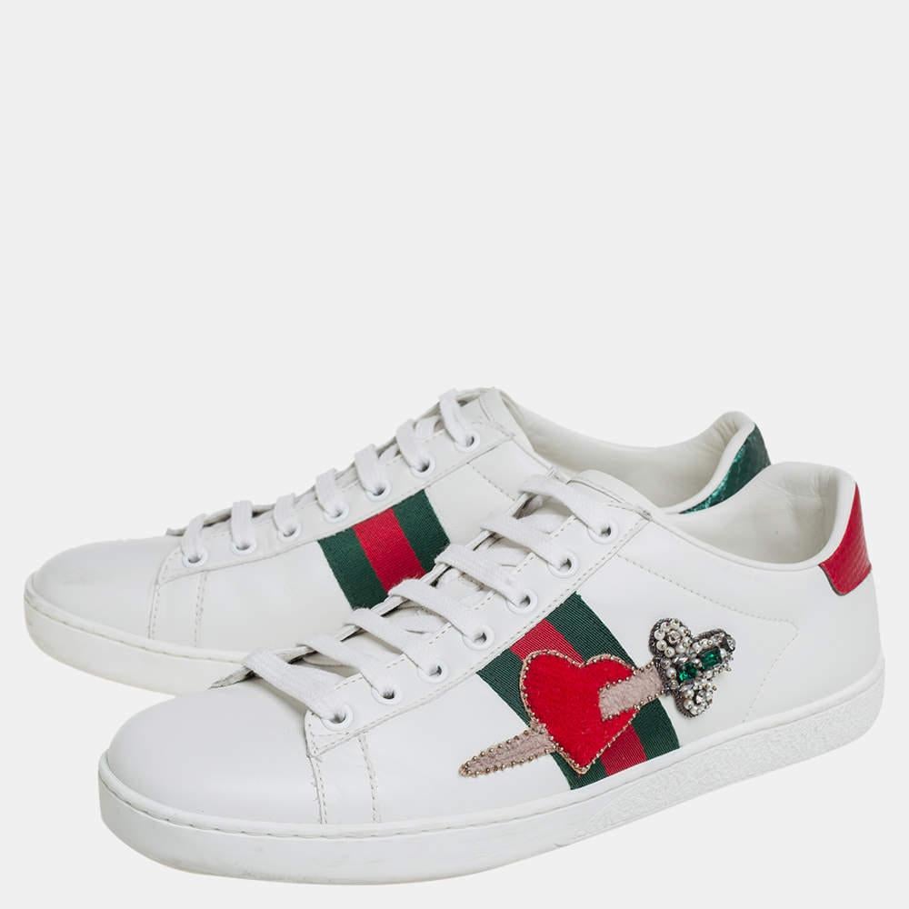 Women's Gucci White Leather Ace Embellished Low Top Sneakers Size 39 For Sale