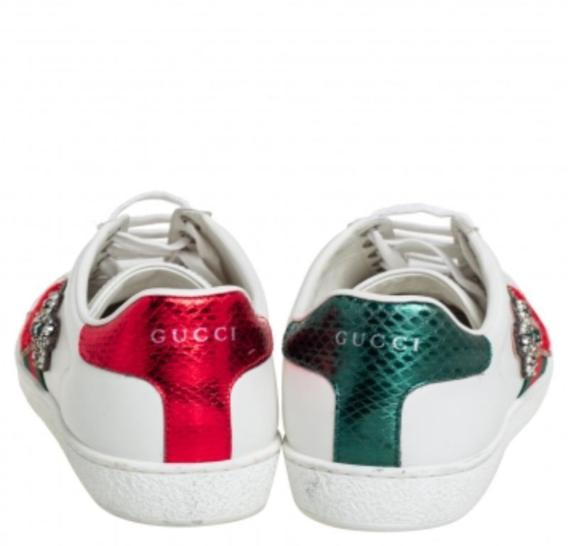 Gucci White Leather Ace Embellished  Low Top Sneakers Size 39 For Sale 1