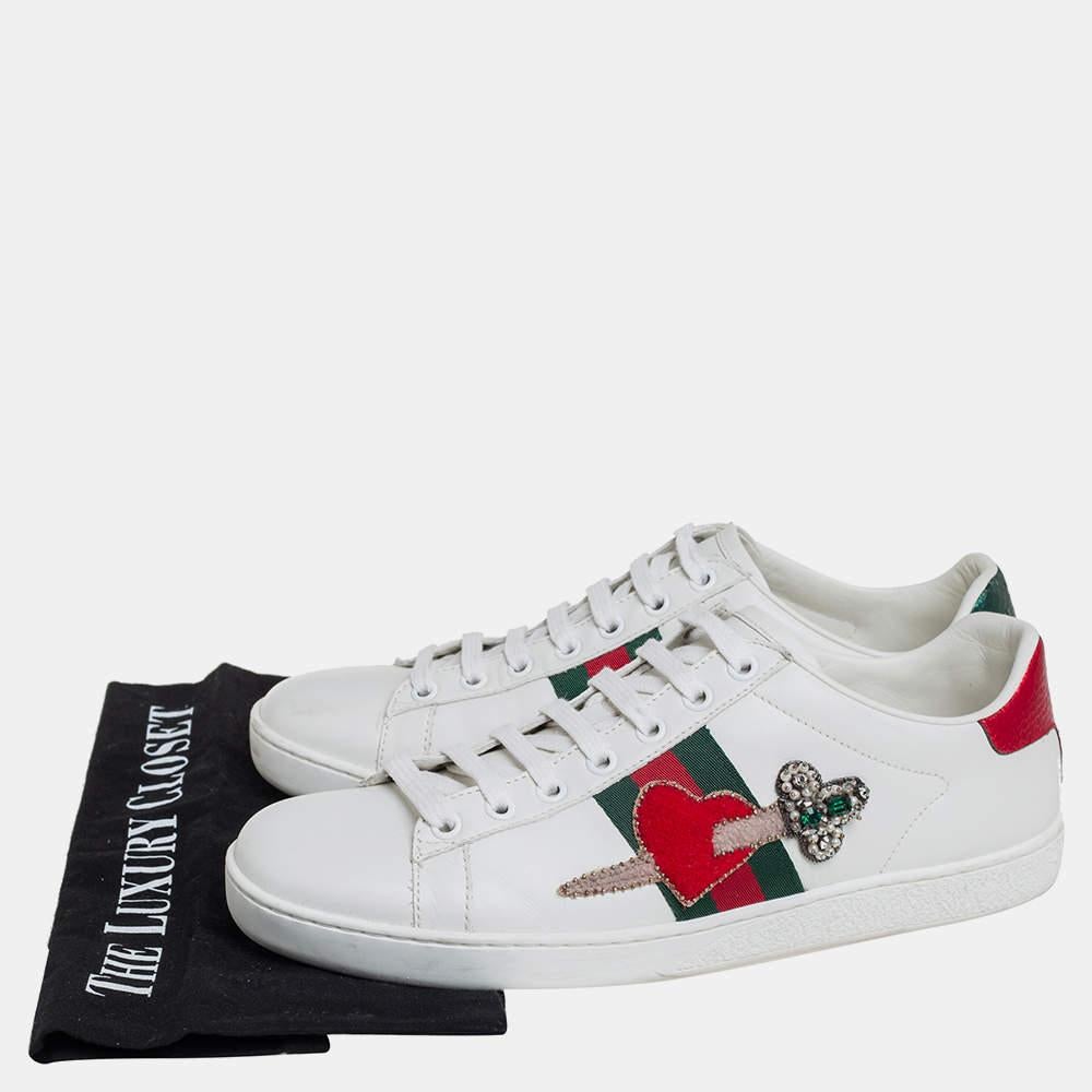 Gucci White Leather Ace Embellished Low Top Sneakers Size 39 For Sale 1