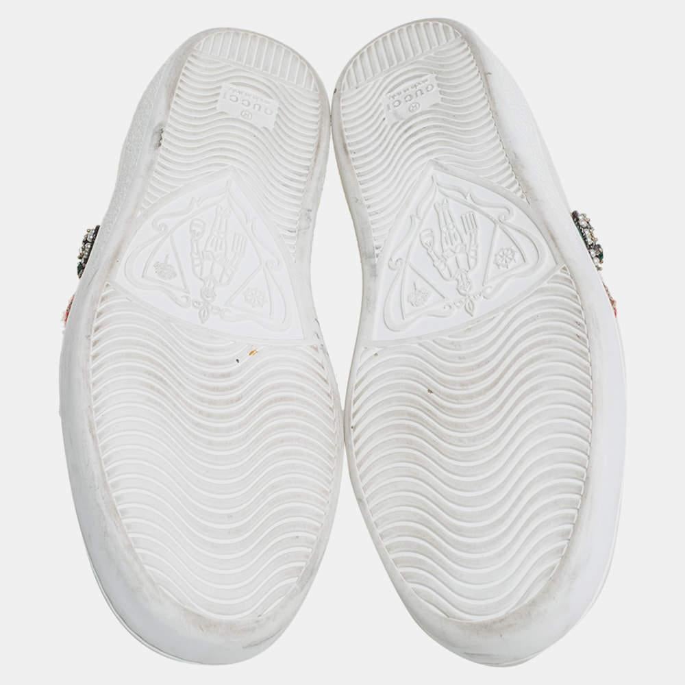 Gucci White Leather Ace Embellished Low Top Sneakers Size 39 For Sale 2