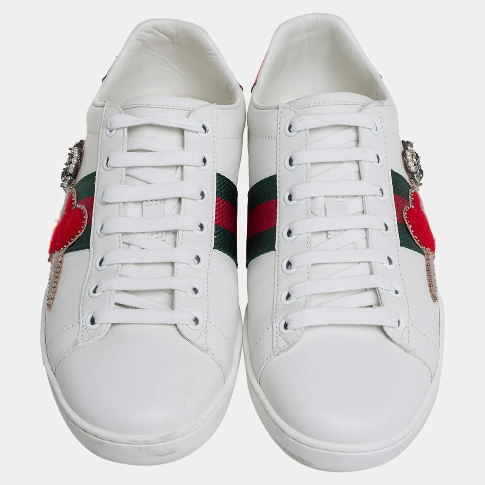 Gucci White Leather Ace Embellished Low Top Sneakers Size 39 For Sale 3