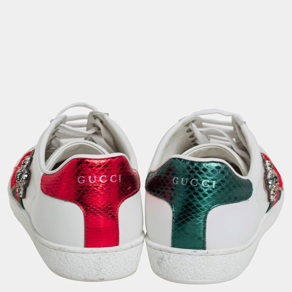 Gucci White Leather Ace Embellished Low Top Sneakers Size 39 For Sale 4