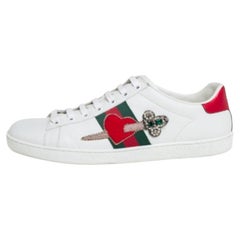 Gucci White Leather Ace Embellished  Low Top Sneakers Size 39