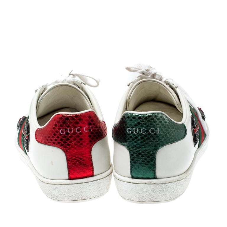 Gucci White Leather Ace Embroidered Arrow Appliqué Low Top ...