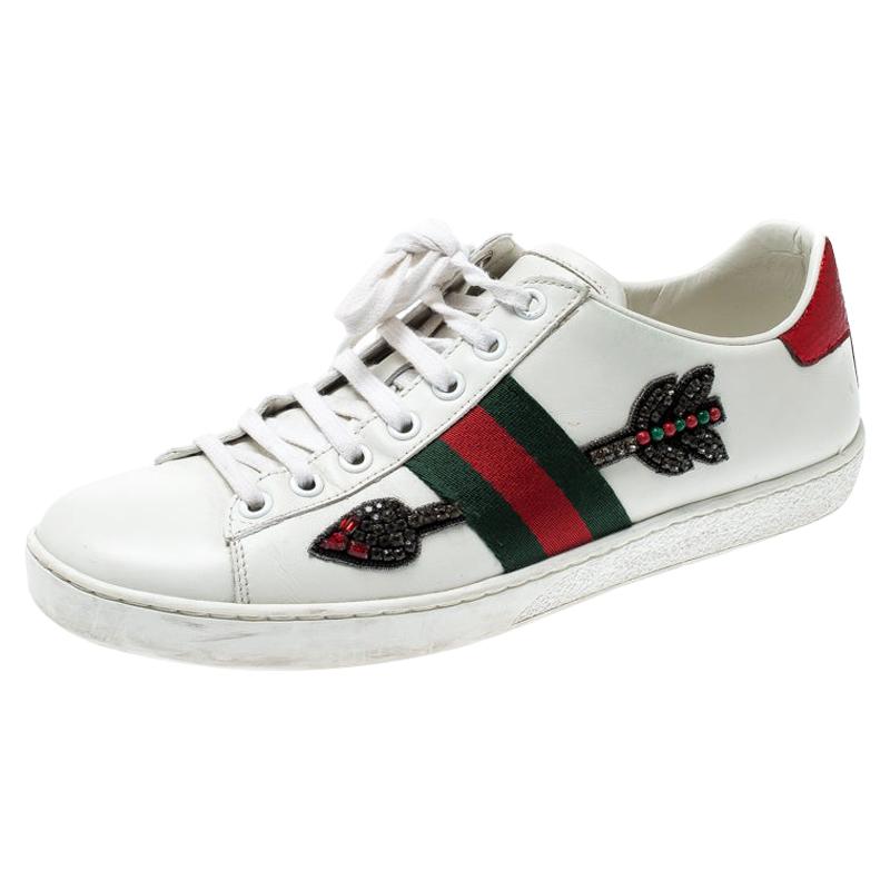 Gucci White Leather Ace Embroidered Arrow Appliqué Low Top Sneakers Size 38  For Sale at 1stDibs | gucci sneakers arrow