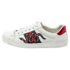 Gucci White Leather Ace Embroidered Snake Sneakers Size 42