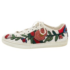 Gucci White Leather Ace Floral Embroidered Low Top Sneakers Size 38.5