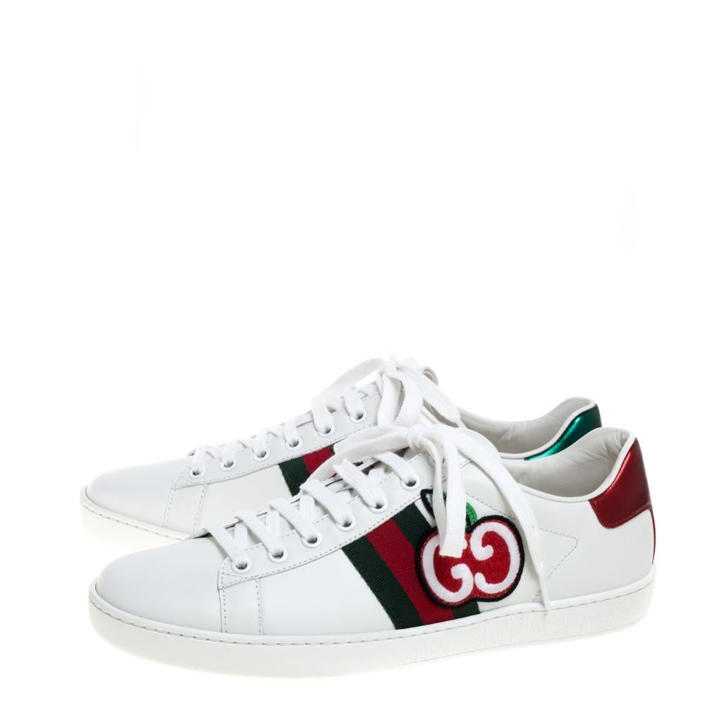 Gucci White Leather Ace GG Apple Web Low Top Sneakers Size 39.5 2