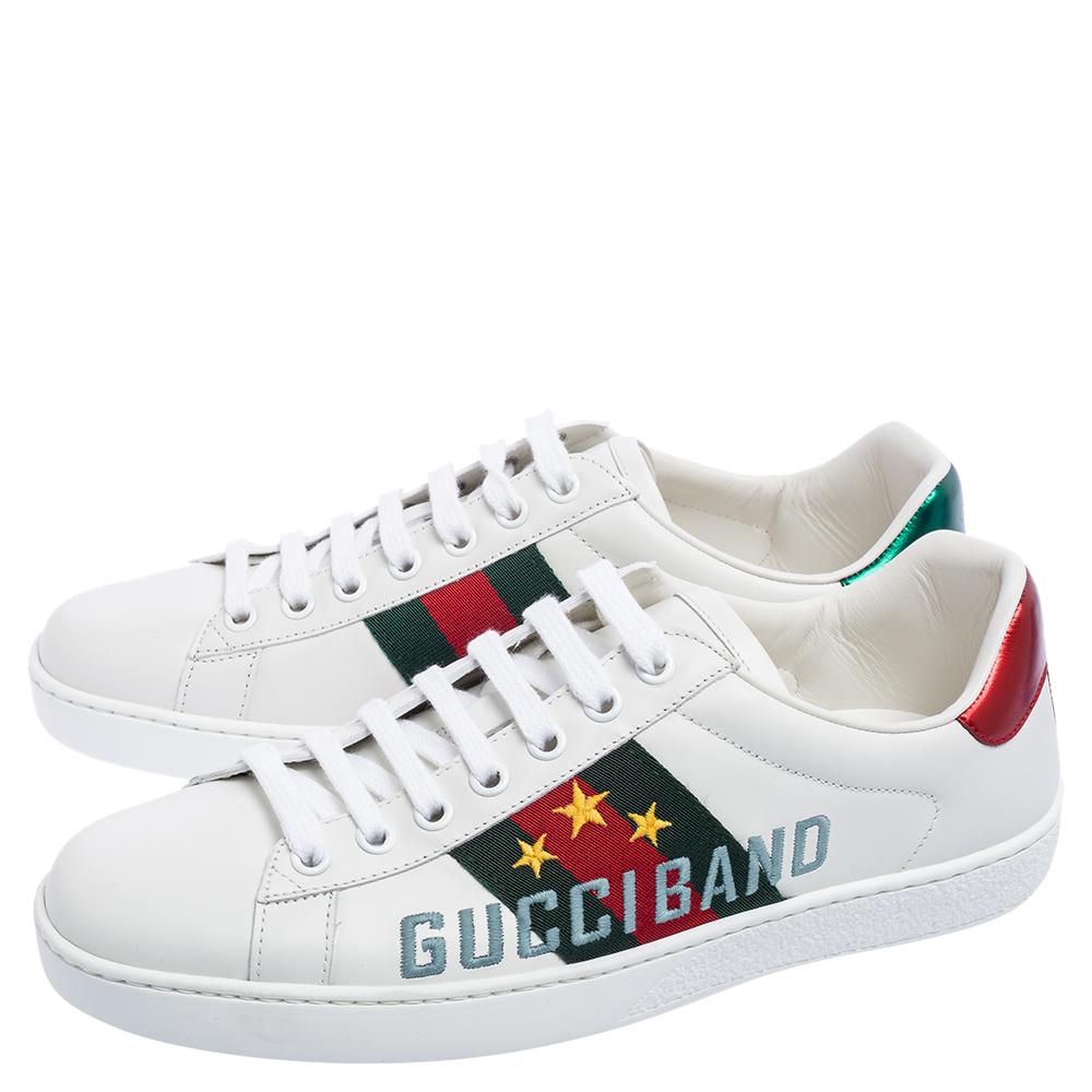 Gucci White Leather Ace Gucci Band Low-Top Sneakers Size 39.5 1