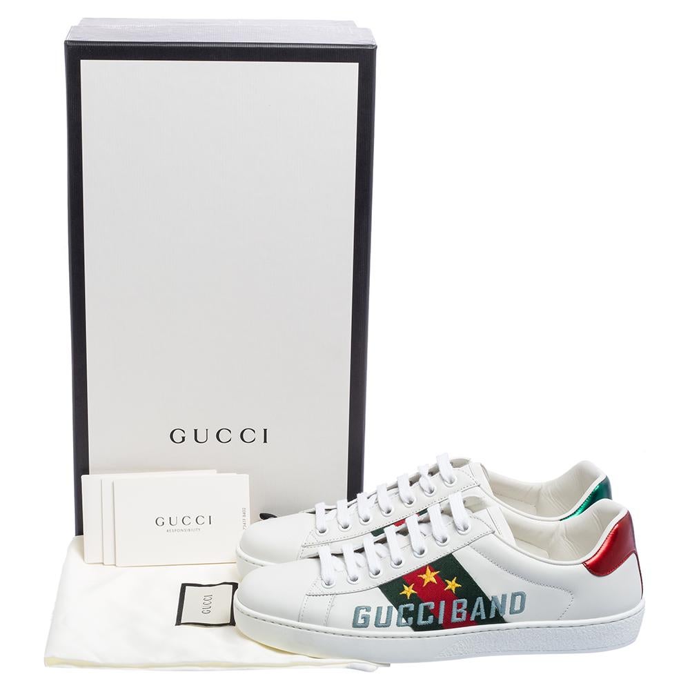 Gucci White Leather Ace Gucci Band Low-Top Sneakers Size 39.5 2