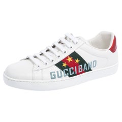 Gucci White Leather Ace Gucci Band Low-Top Sneakers Size 39.5