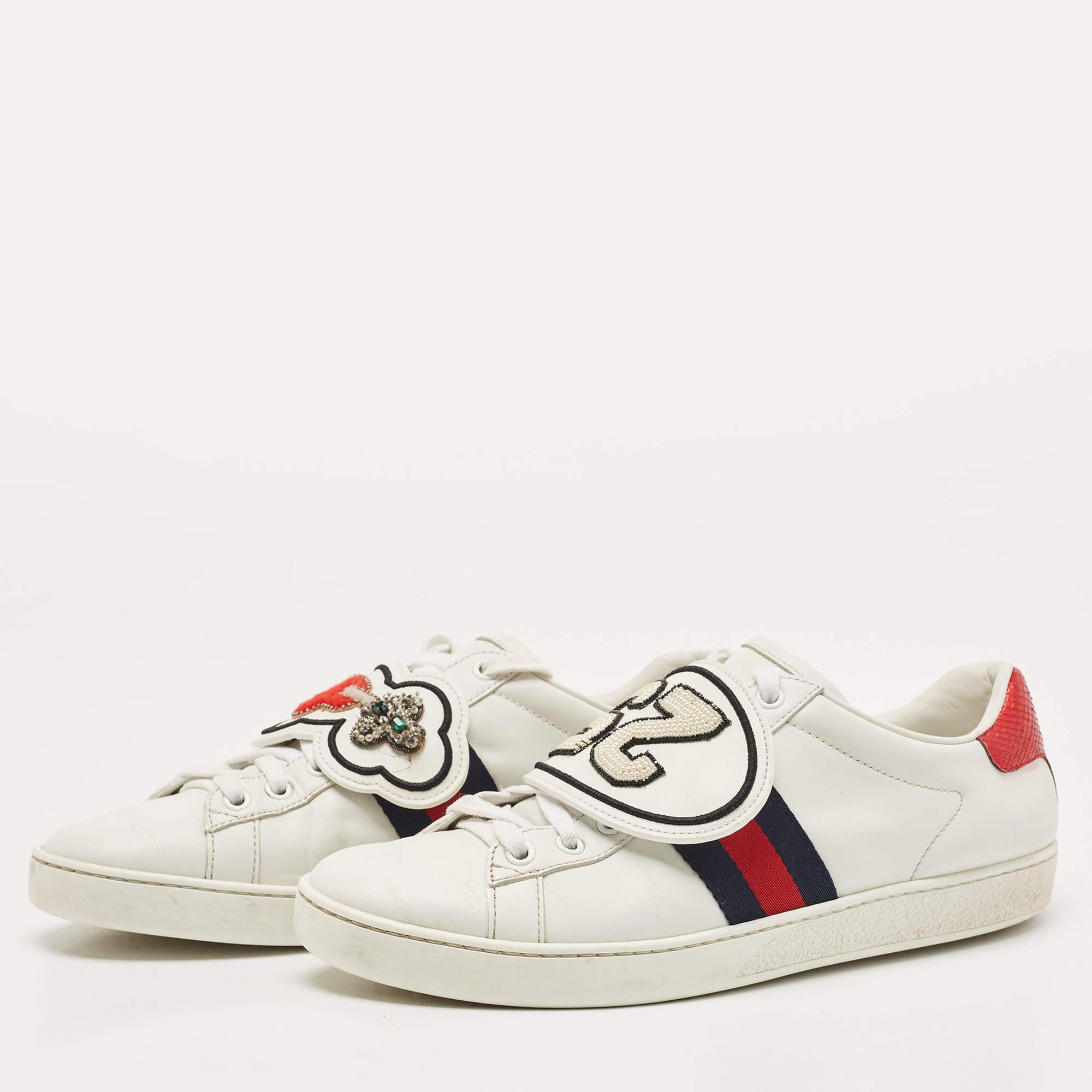 Packed with style and comfort, these Gucci sneakers are gentle on the feet so that you can glide through the day. They have a sleek upper with lace closure, and they're set on durable rubber soles.

