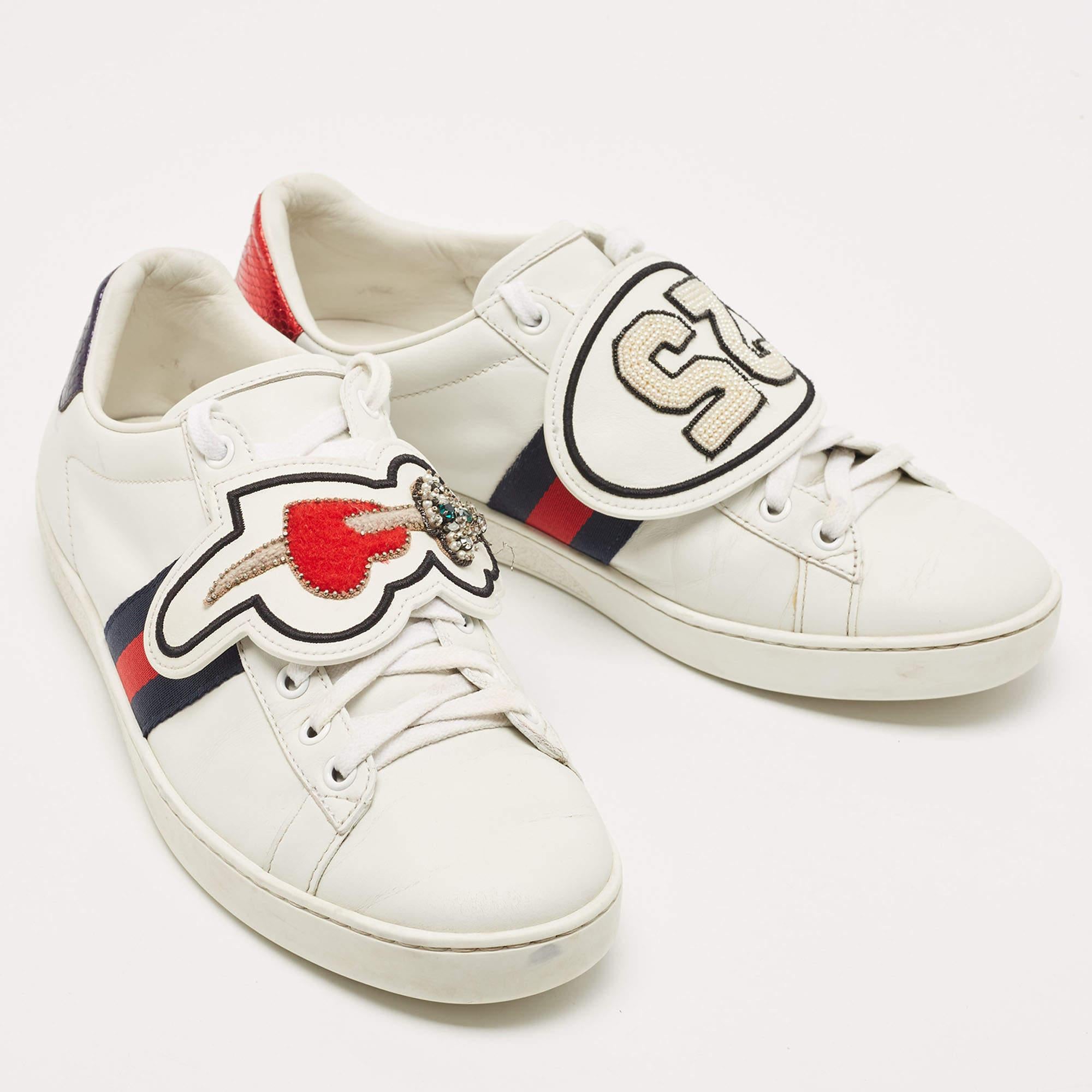 Gucci White Leather Ace Heart Arrow Web Low Top Sneakers Size 40 3