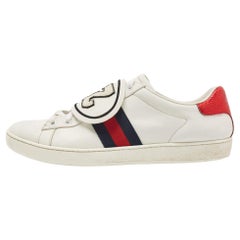 Gucci White Leather Ace Heart Arrow Web Low Top Sneakers Size 40