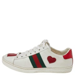 Gucci White Leather Ace Heart Web Low Top Sneakers Size 37