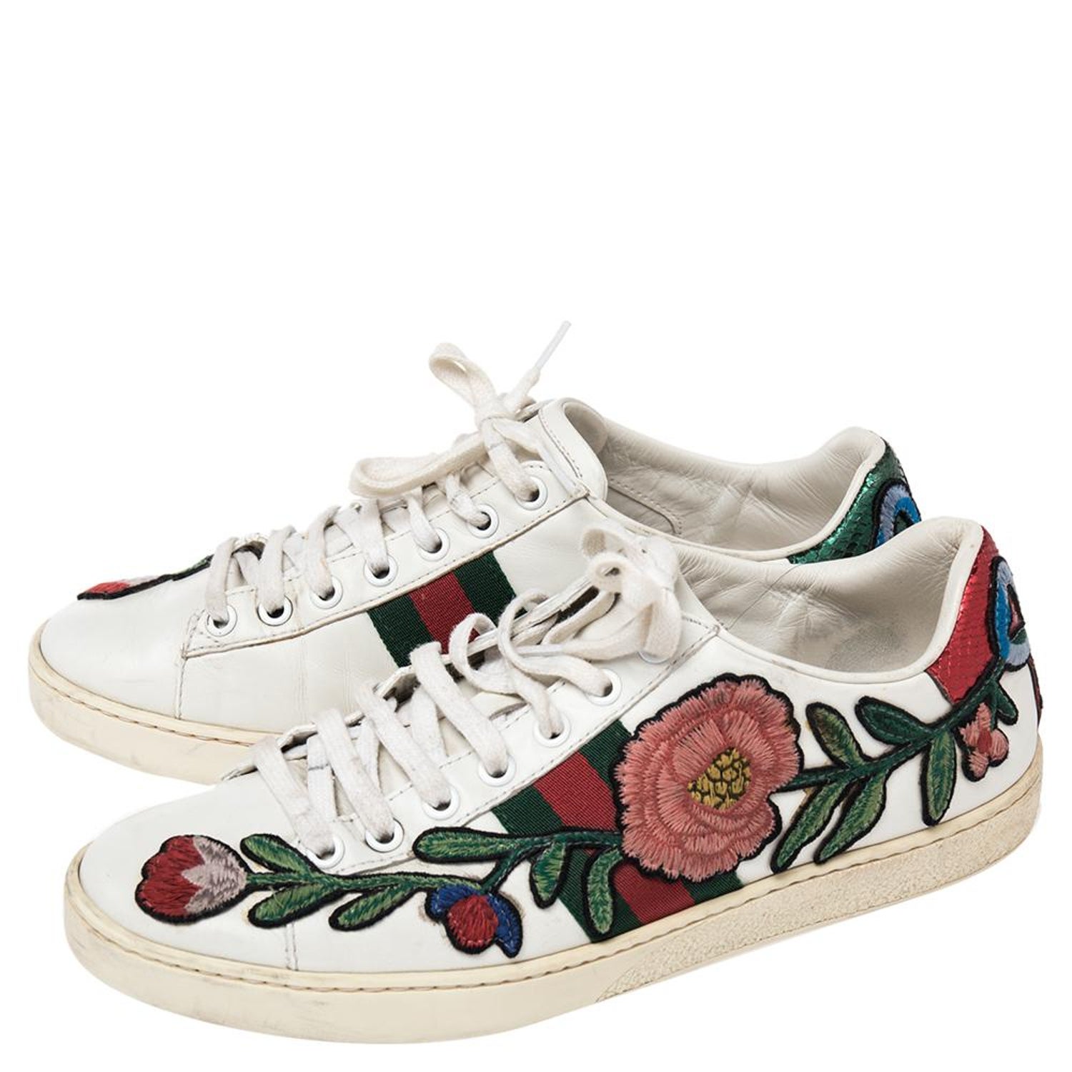 Gucci White Leather Ace Lace Up Sneakers Size 38 at 1stDibs