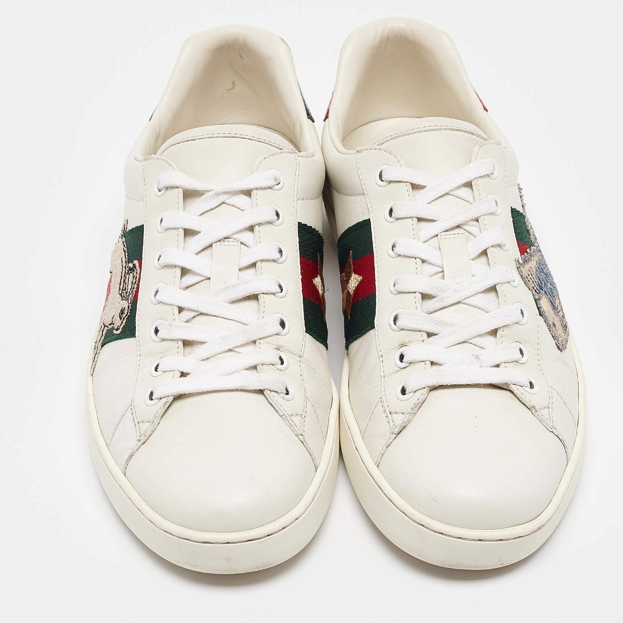 Blanc Baskets Gucci Ace à lacets en cuir blanc, taille 41