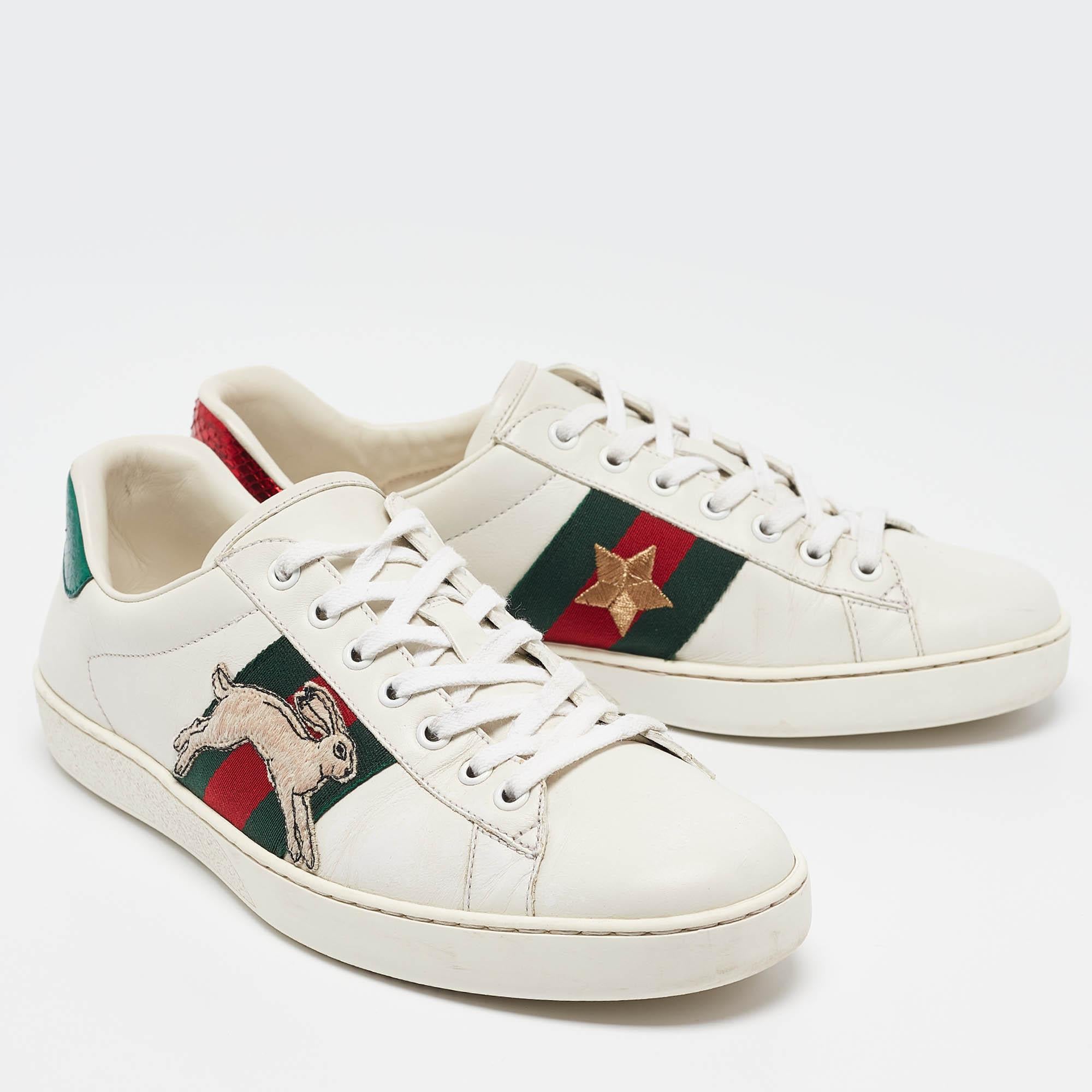 Baskets Gucci Ace à lacets en cuir blanc, taille 41 Bon état à Dubai, Al Qouz 2