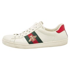 Gucci Weiße Ace Lace Up Turnschuhe aus Leder Größe 42.5