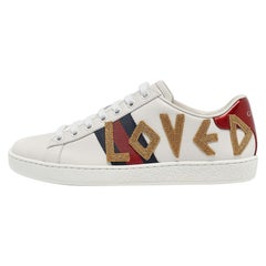 Gucci Weiß Leder Ace Loved Lace Up Sneakers Größe 36