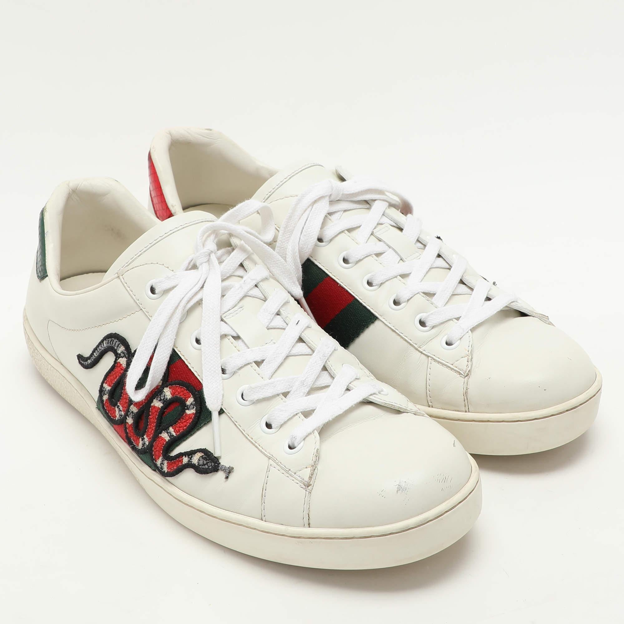 Men's Gucci White Leather Ace Low Top Sneakers 44 For Sale