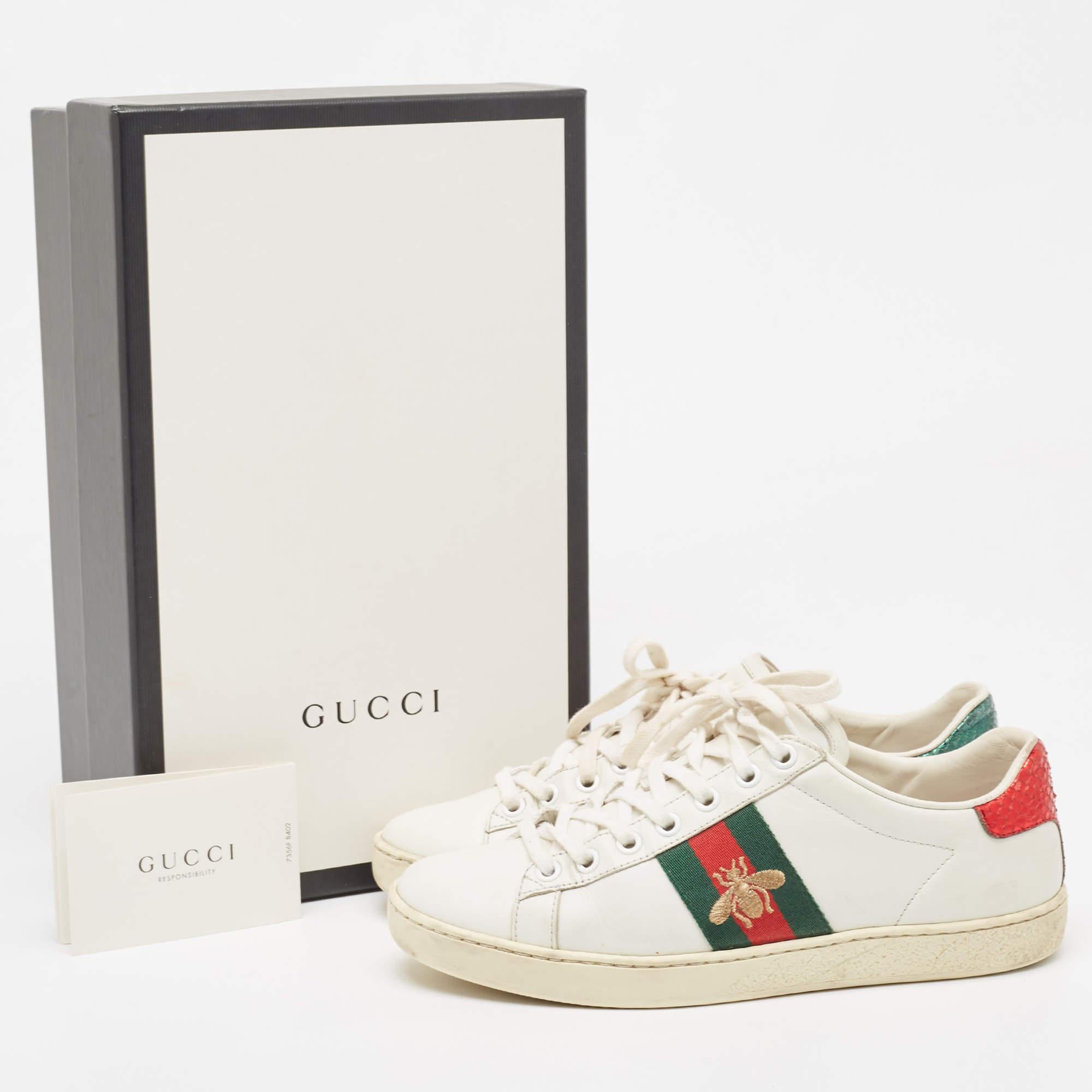 Gucci Niedrige Turnschuhe aus weißem Leder mit Ace-Top Größe 36 im Angebot 5