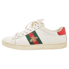 Used Gucci White Leather Ace Low Top Sneakers Size 36