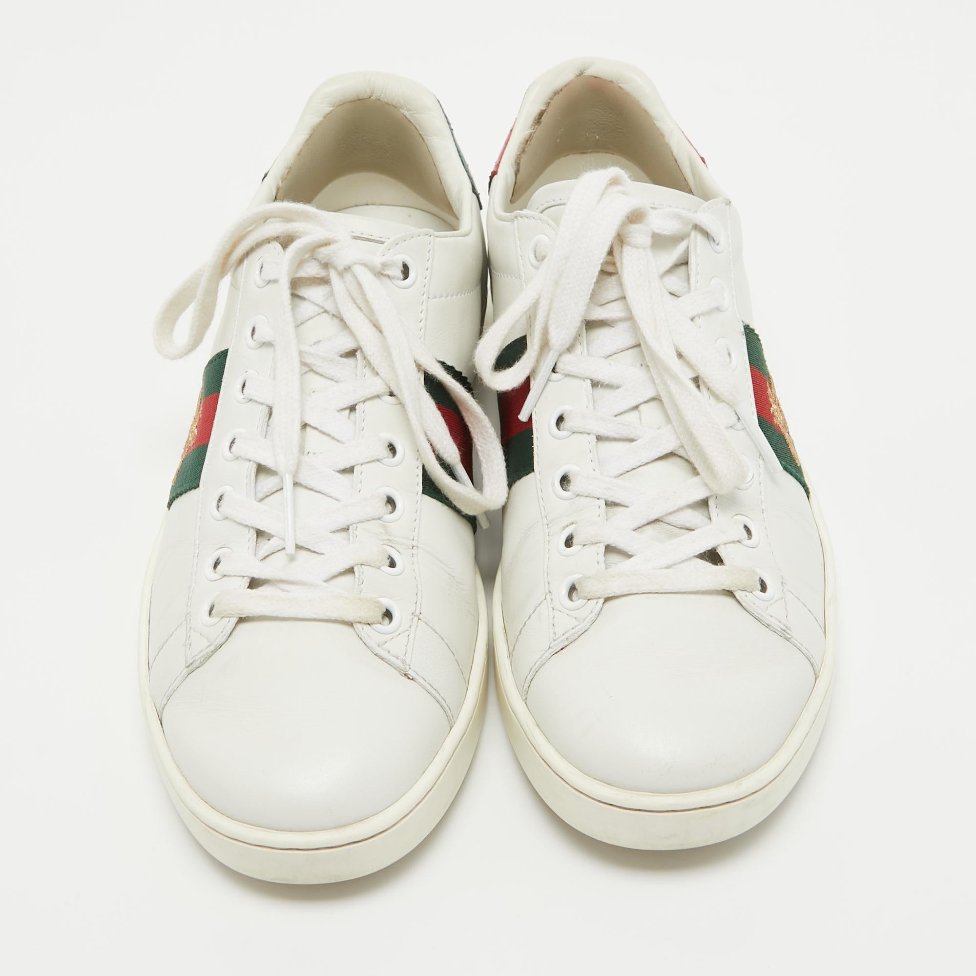 Let this comfortable pair be your first choice when you're out for a long day. These Gucci white Ace shoes have well-sewn uppers beautifully set on durable soles.

Includes: Original Dustbag


