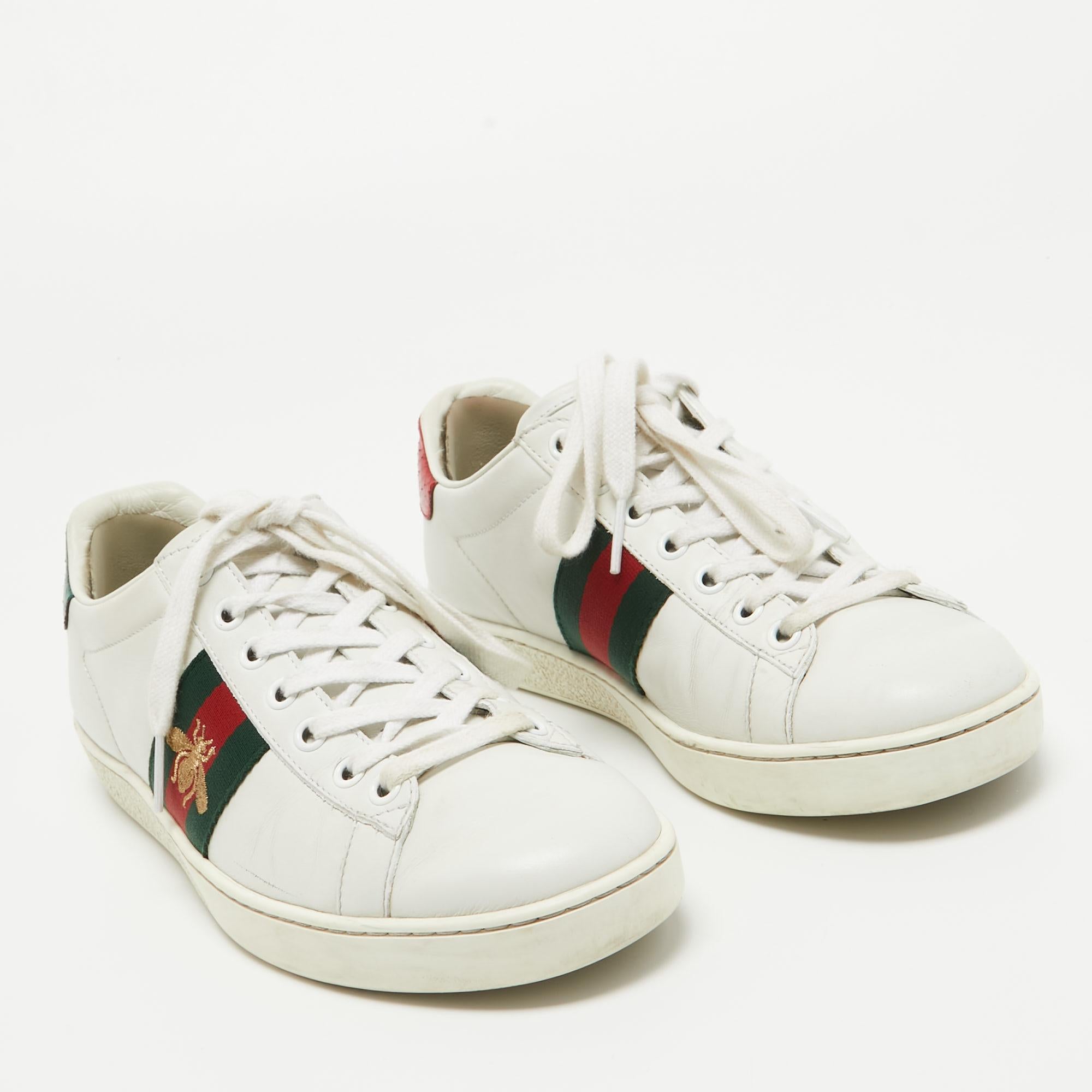 Gucci White Leather Ace Low Top Sneakers Size 37 In Good Condition In Dubai, Al Qouz 2