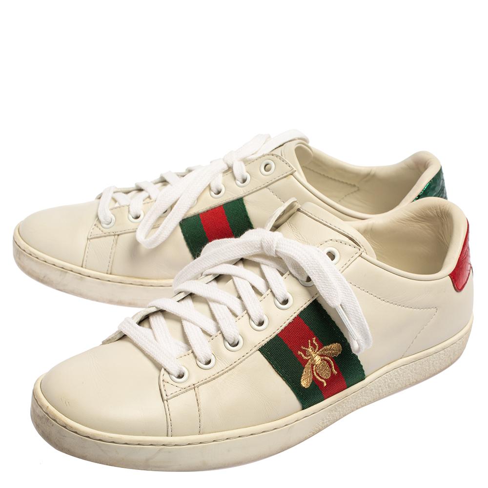 Gucci White Leather Ace Low Top Sneakers Size 38 In Good Condition In Dubai, Al Qouz 2