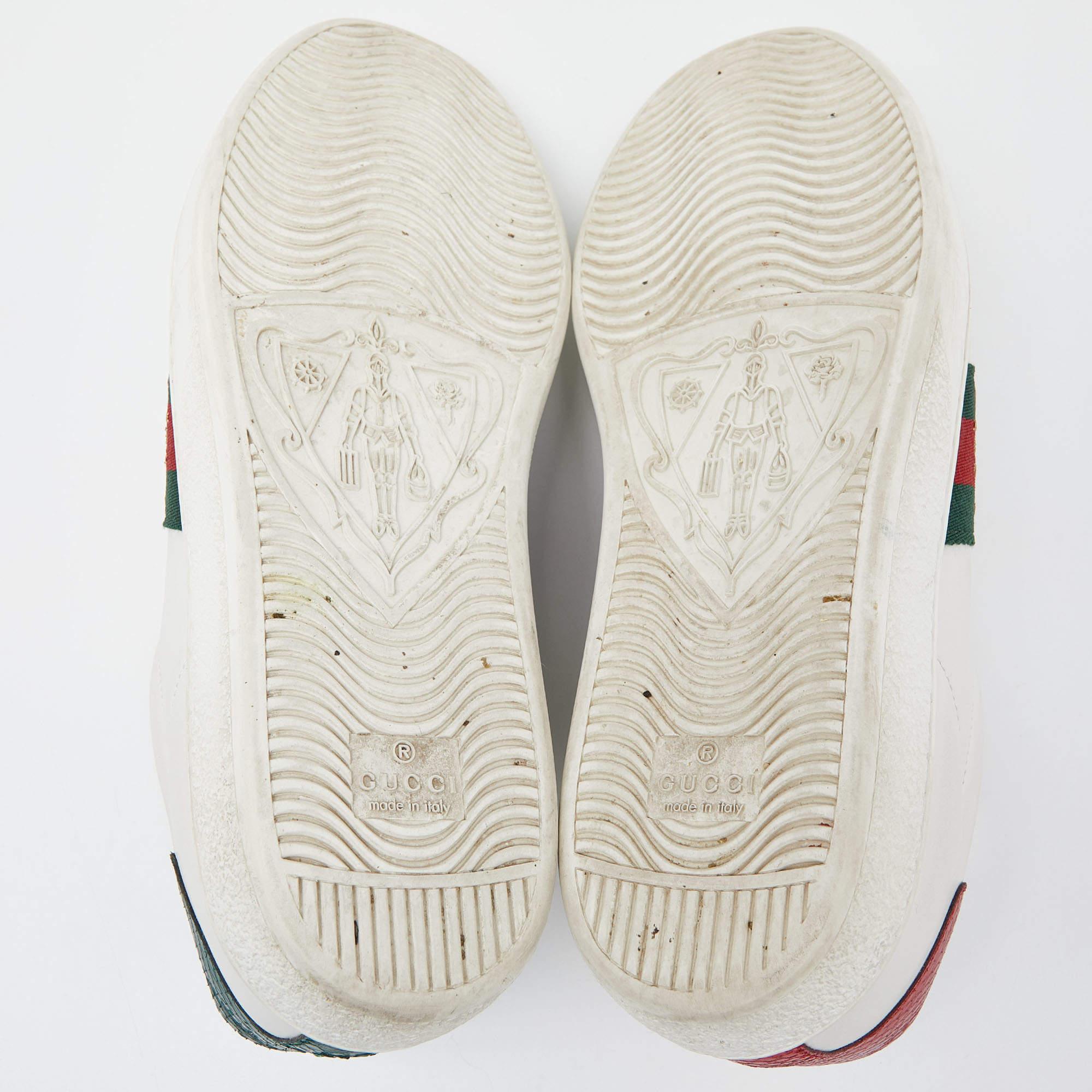 Gucci White Leather Ace Low Top Sneakers Size 38 In Excellent Condition In Dubai, Al Qouz 2