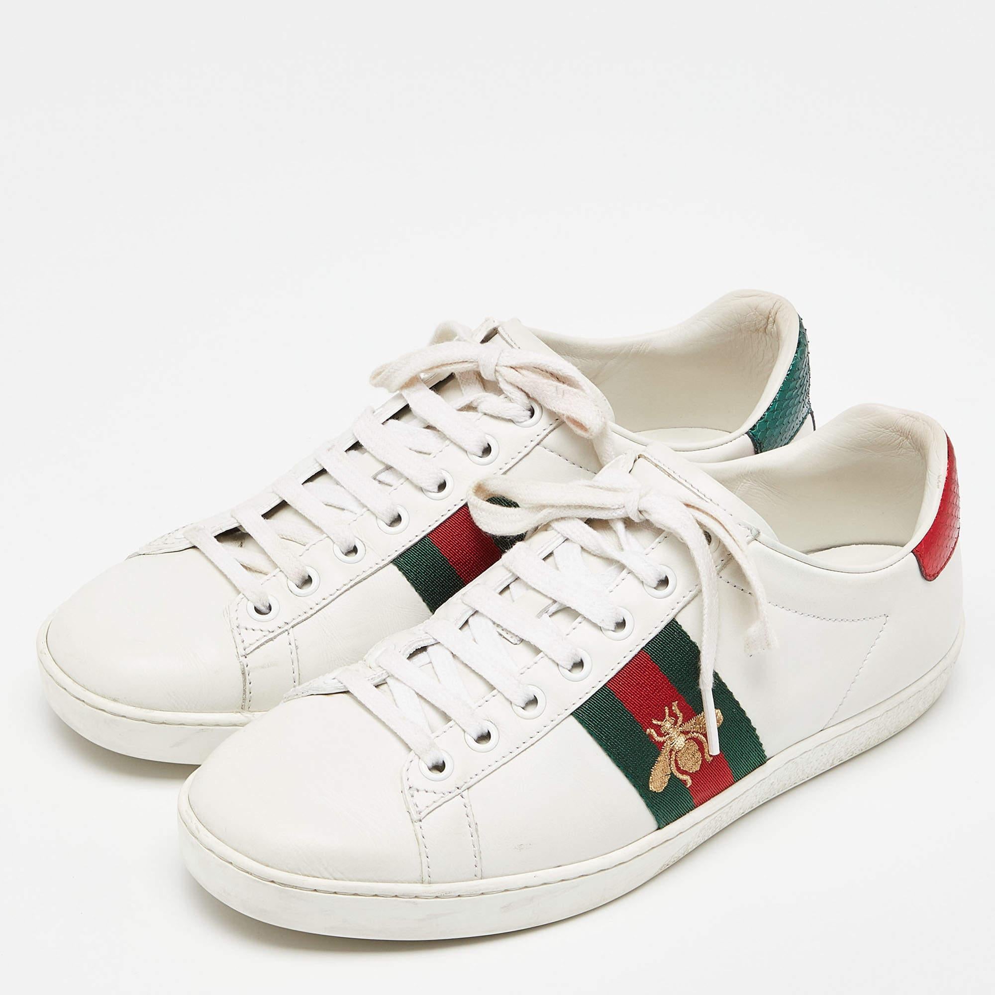 Women's Gucci White Leather Ace Low Top Sneakers Size 38