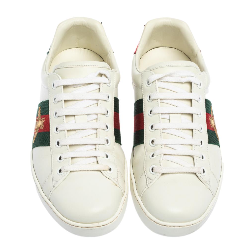 Gucci White Leather Ace Low Top Sneakers Size 40 In Good Condition In Dubai, Al Qouz 2