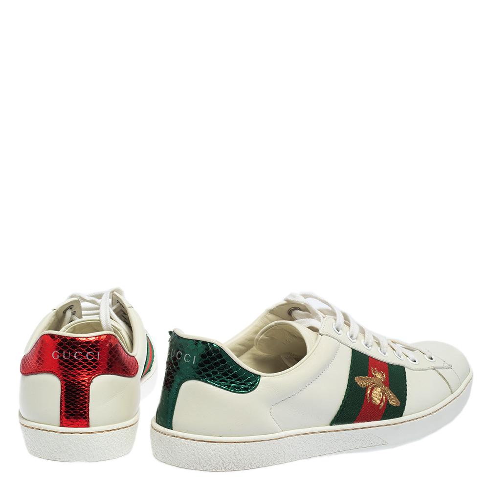 Men's Gucci White Leather Ace Low Top Sneakers Size 40