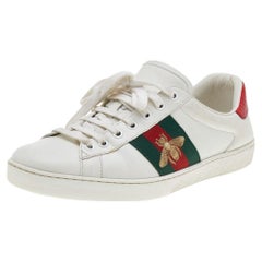 Gucci White Leather Ace Low Top Sneakers Size 40.5