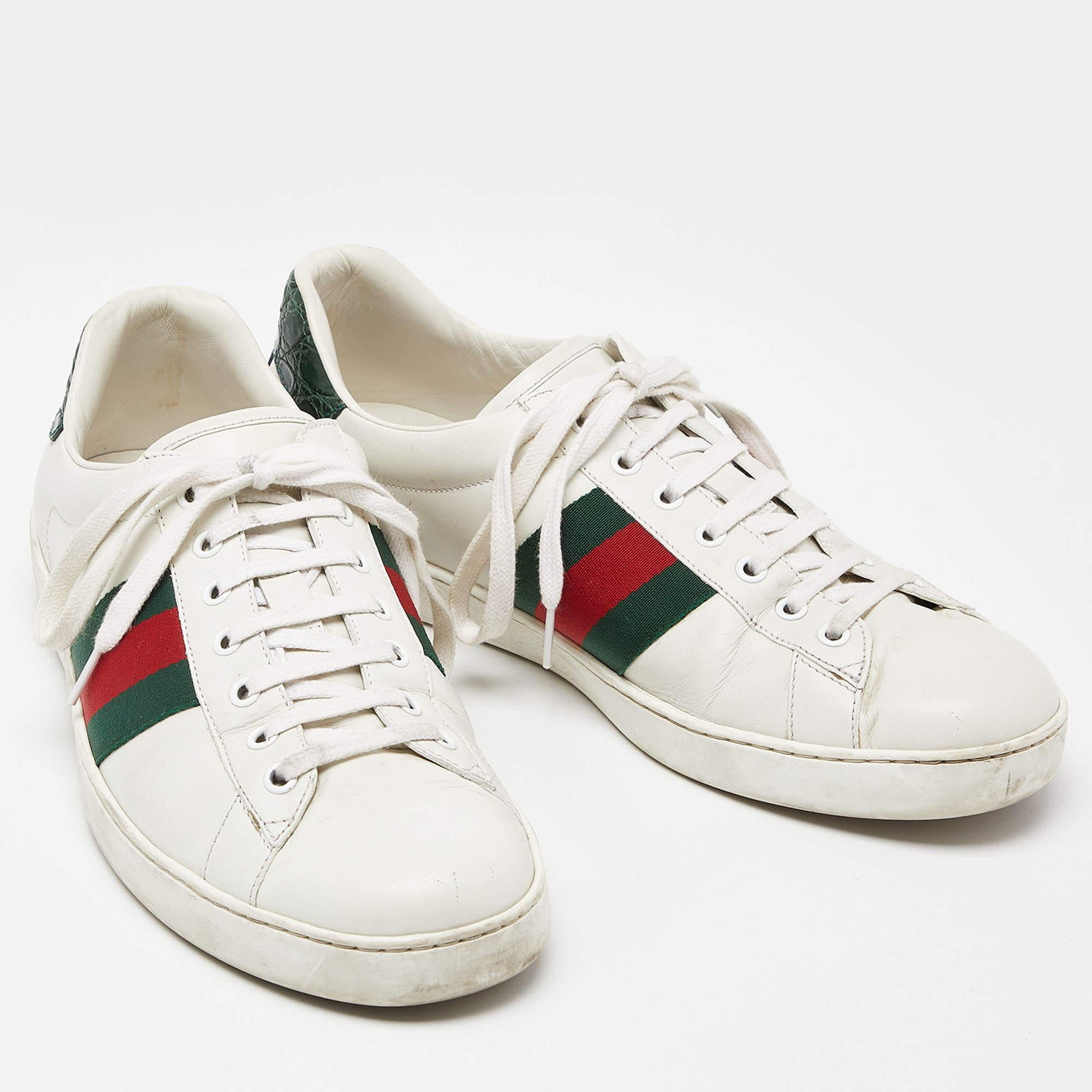 Men's Gucci White Leather Ace Low Top Sneakers Size 44 For Sale