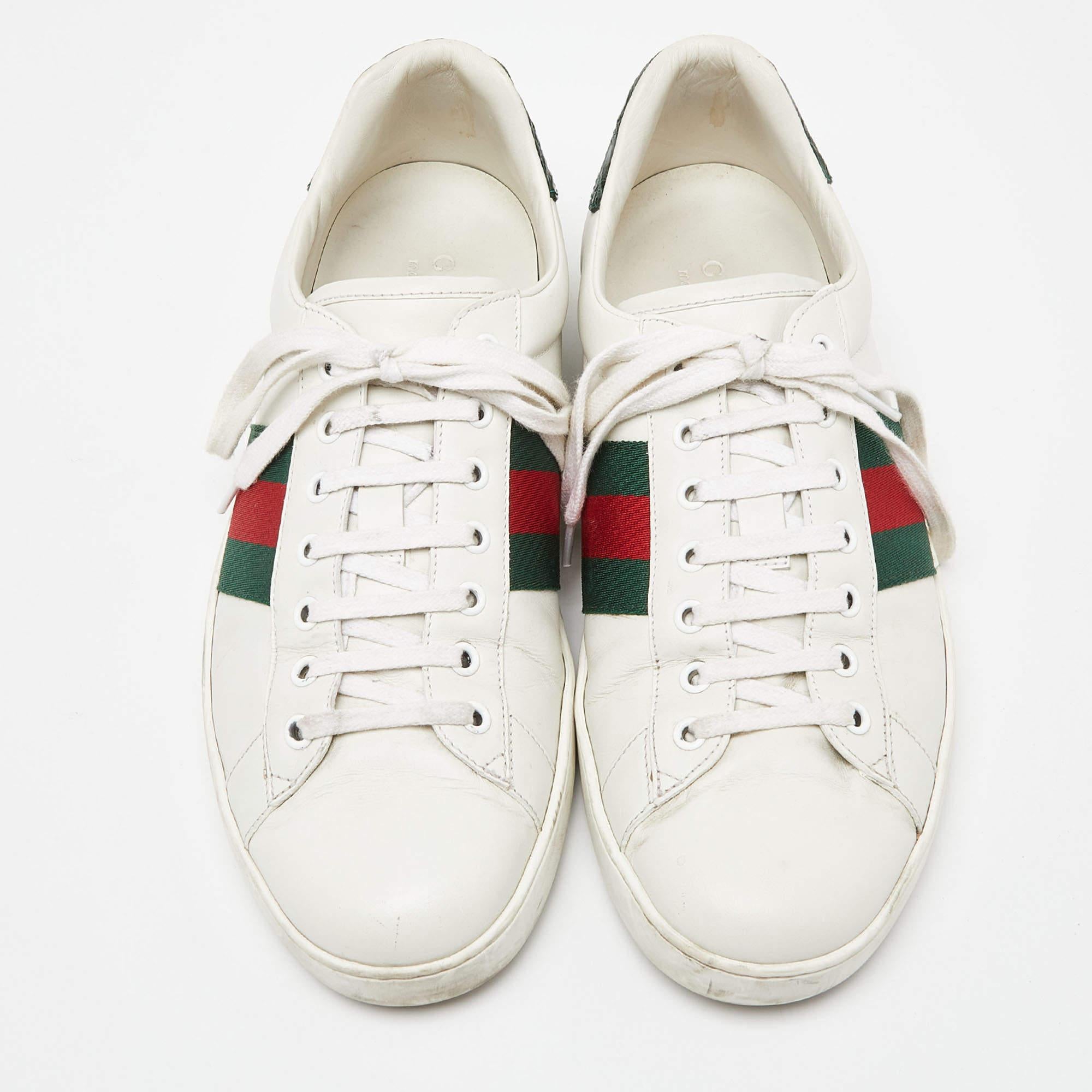Gucci White Leather Ace Low Top Sneakers Size 44 For Sale 1