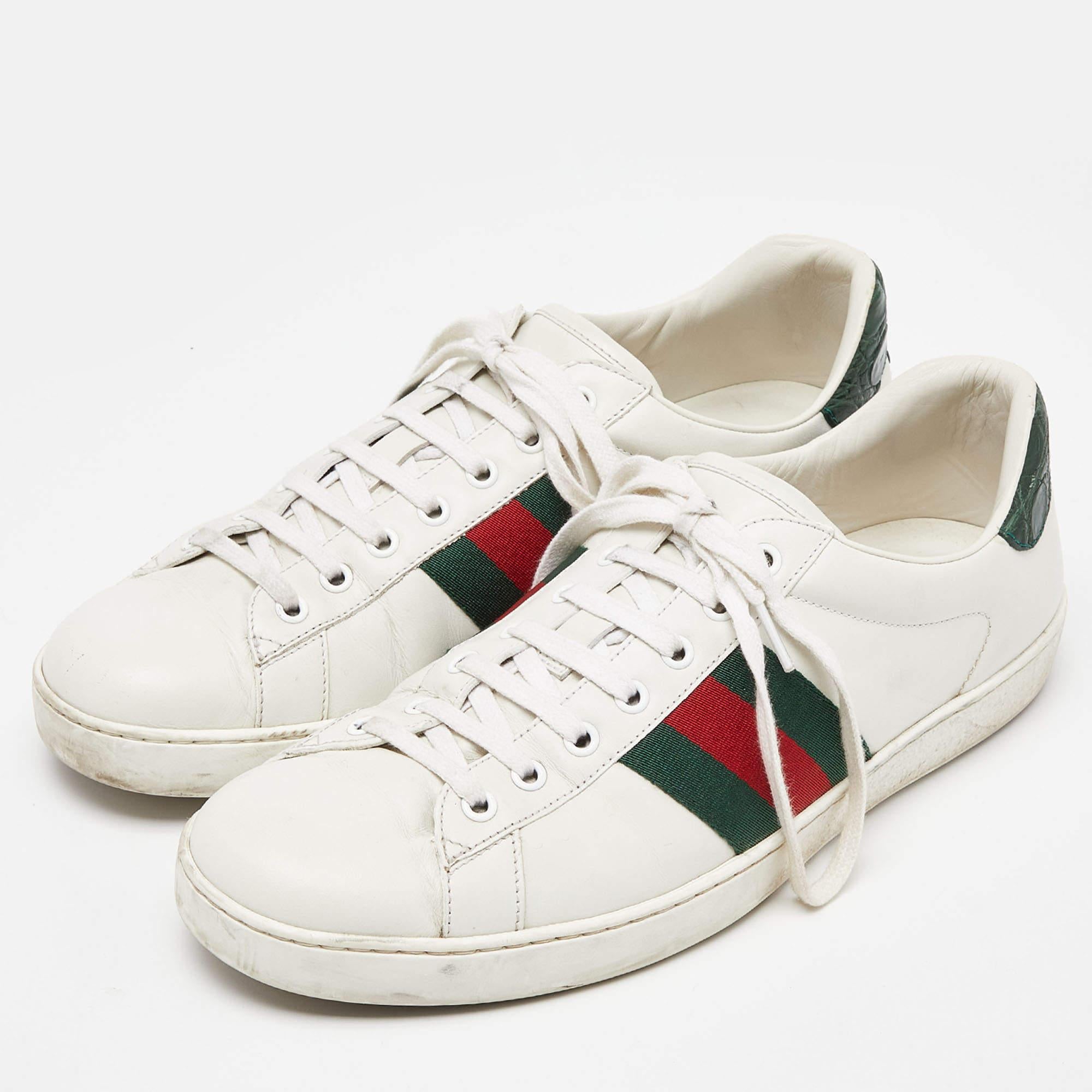 Gucci White Leather Ace Low Top Sneakers Size 44 For Sale 2